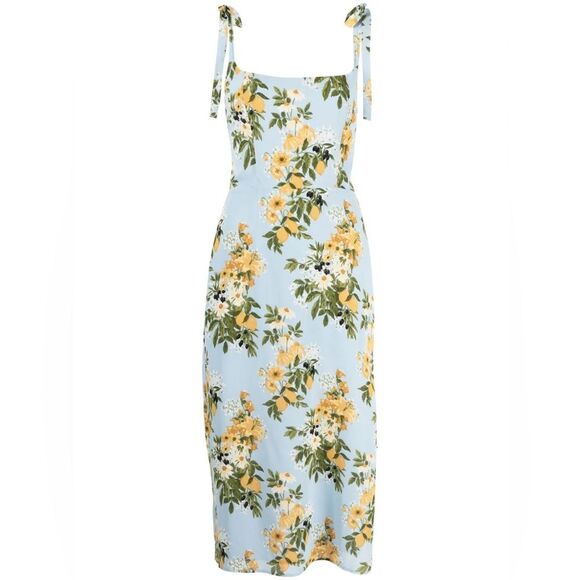 Reformation Besse Dress Blue Citrus Lemon Print Formal Cocktail Evening Size 12 - Picture 1 of 5